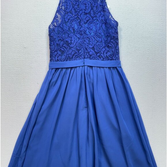 Jasmine Women's Chiffon Lace Bridesmaid A Line Dress Halter Neck Size 6 Blue - Picture 2 of 12